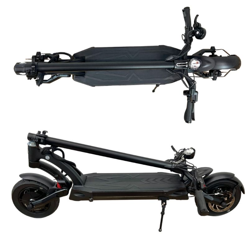 Mantis 40 MPH electric scooter in its folded position for easy transport