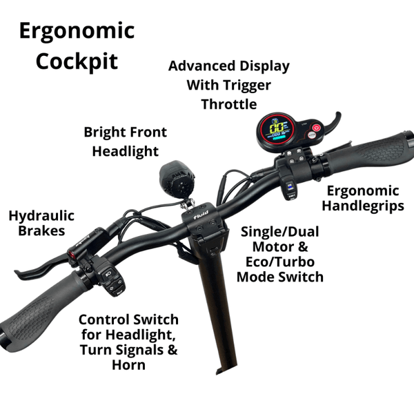 Close up of all components found on the handlebars of the Kaboo Mantis
