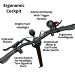 Close up of all components found on the handlebars of the Kaboo Mantis
