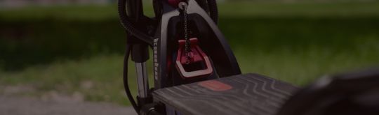 Close up view of an electric scooter